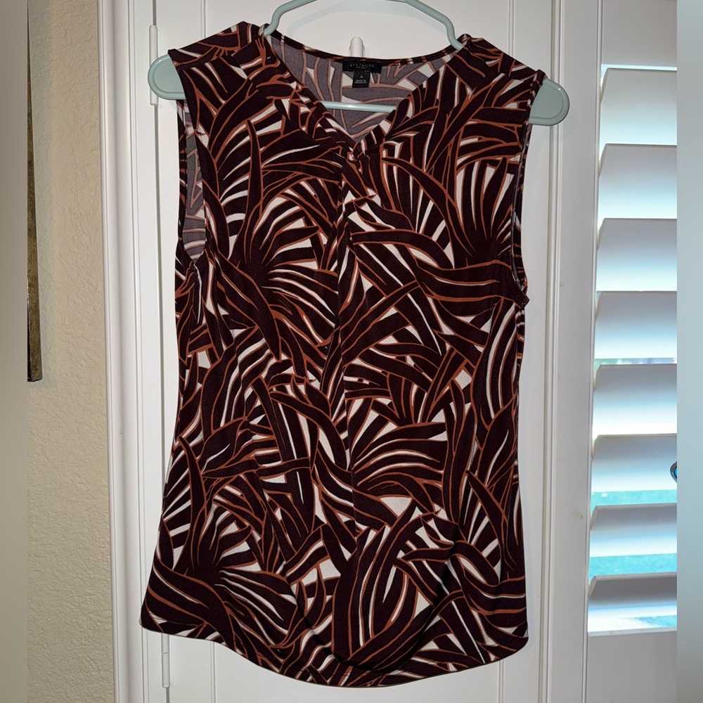 Ann Taylor Brown and Burnt Orange Print Sleeveless Blouse Size Medium EC